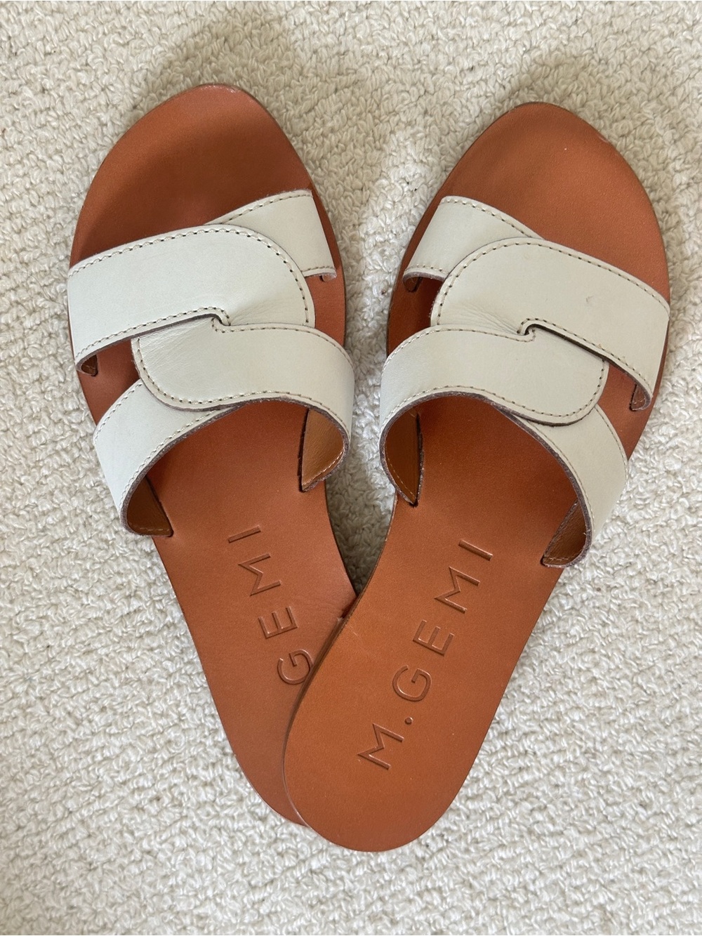 M. Gemi Cream Leather Double-Strap Slide Sandals